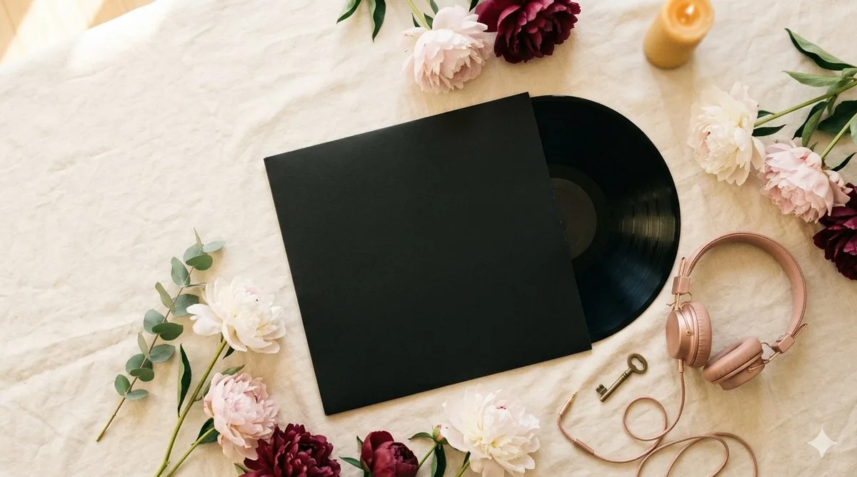 Personalizovaná pesnička na mieru ako darček — vinyl, slúchadlá a kvety